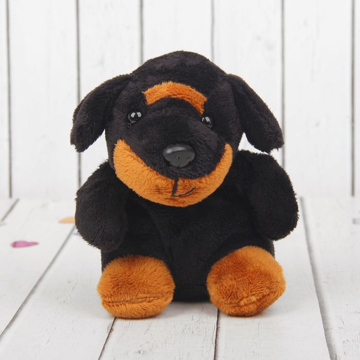 Мягкая игрушка "Черный пёсик", коричневые брови, 12 см