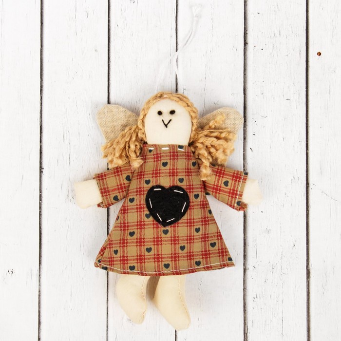 Кукла интерьерная "Ангелочек" с хвостиками, сердце на платье, цвета МИКС