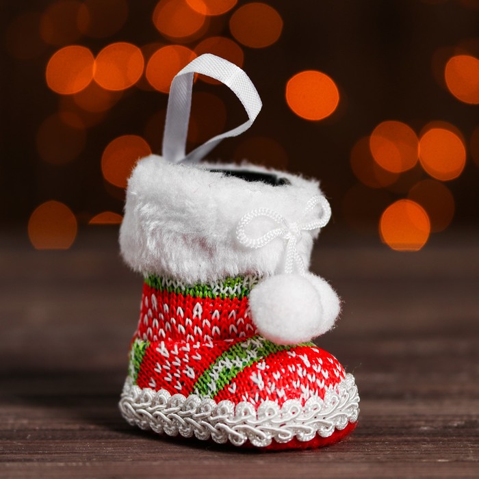 Подарочная упаковка "Сапожок" вязаные с опушкой, цвета МИКС