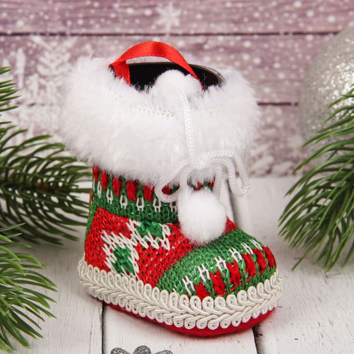 Подарочная упаковка "Сапожок" вязаные с опушкой, цвета МИКС