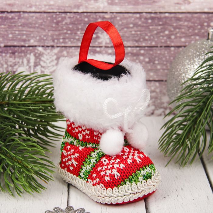 Подарочная упаковка "Сапожок" вязаные с опушкой, цвета МИКС