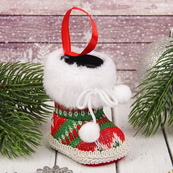 Подарочная упаковка "Сапожок" вязаные с опушкой, цвета МИКС