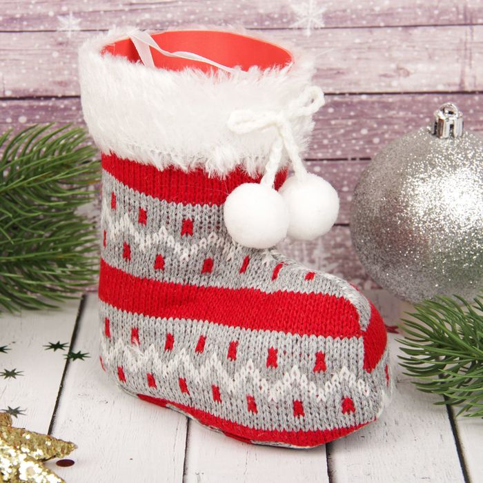 Подарочная упаковка "Вязаный сапожок" с бантиком, цвета МИКС