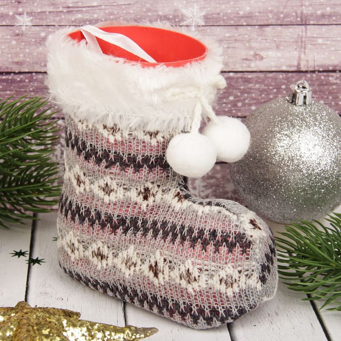 Подарочная упаковка "Вязаный сапожок" с бантиком, цвета МИКС