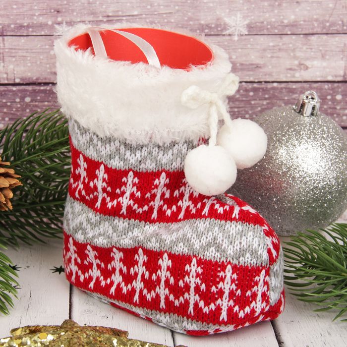 Подарочная упаковка "Вязаный сапожок" с бантиком, цвета МИКС