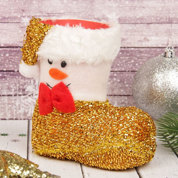 Подарочная упаковка "Сапожок" снеговик с бантиком, цвета МИКС