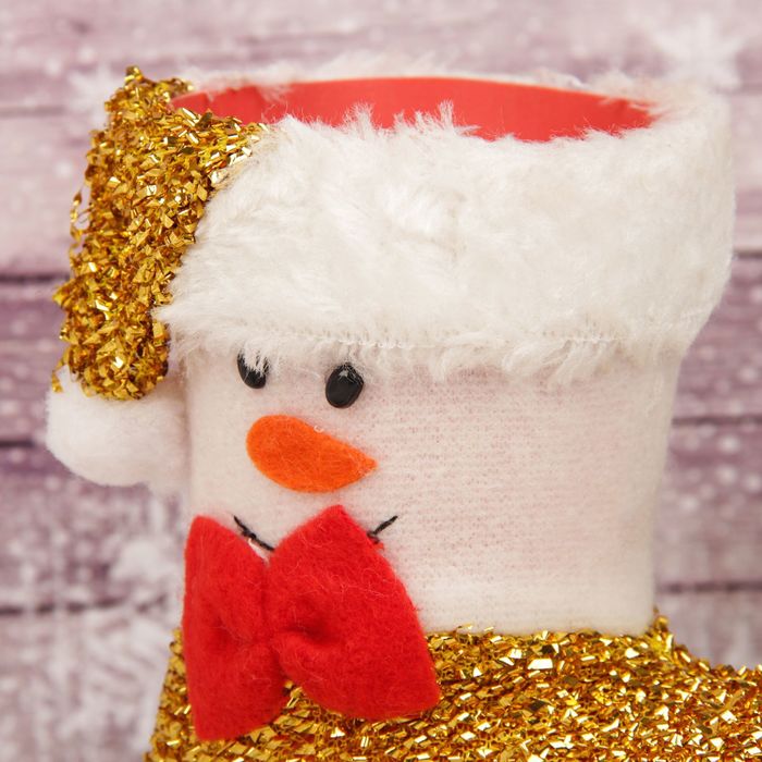 Подарочная упаковка "Сапожок" снеговик с бантиком, цвета МИКС