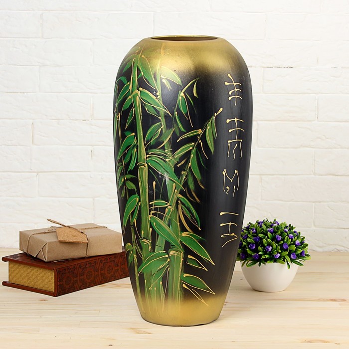 Ваза напольная "Аурика", бамбук, чёрная, керамика, 44 см, микс