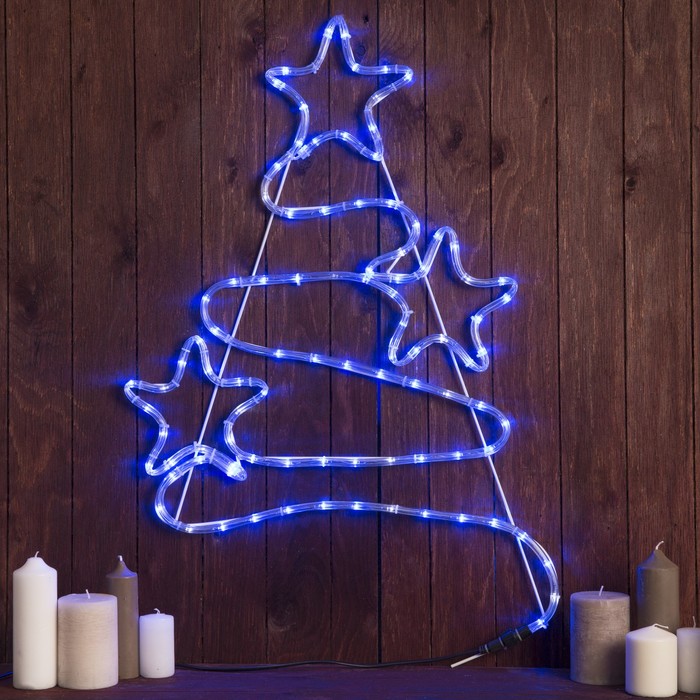 Фигура дюралайт "Елочка со звездами" 47х71 см,96/16 LED,мерцание,220V СИНИЙ-БЕЛЫЙ