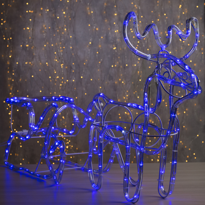 Фигура дюр."Олень с санями" О:48х19х48см, С:42х23х48см 216/36 LED,мерцание,220V СИНИЙ-БЕЛЫЙ