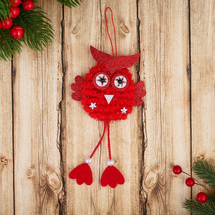 Мягкая подвеска "Птичка совушка" красная 5*7 см, микс