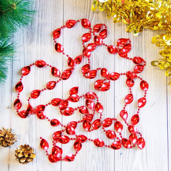 Бусы на ёлку 270 см "Волнистый овал" красные d-0,9 см