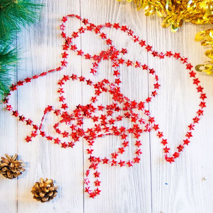 Бусы на ёлку 270 см "Звёзды" красные d-0,9 см