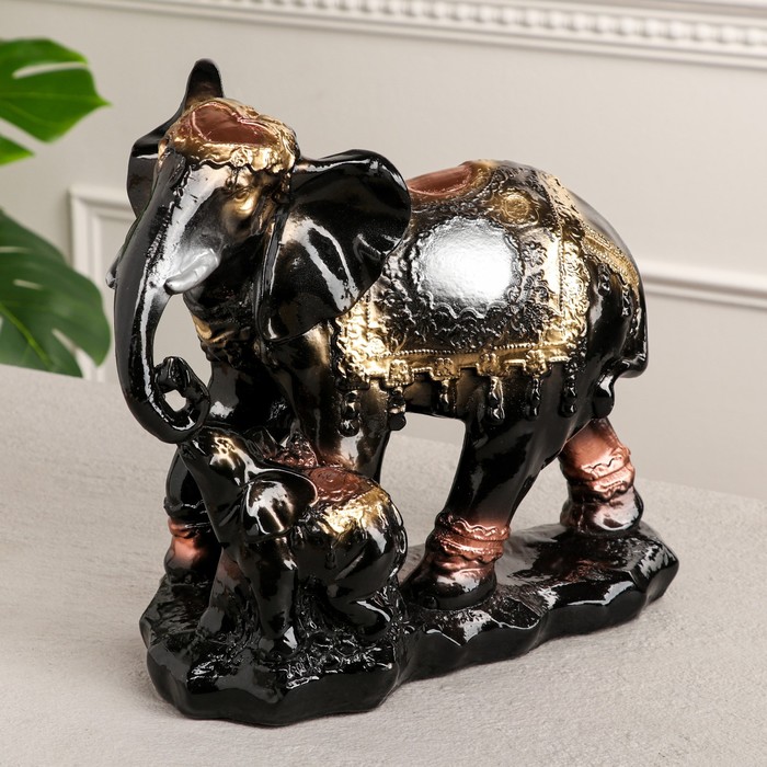 Сувенир "Слоны семья" большой черный