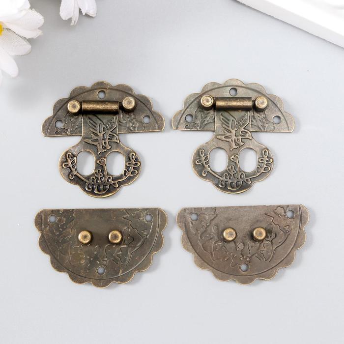 Замок металл для шкатулки "Цветок" бронза набор 2 шт 2,7х2,7 см