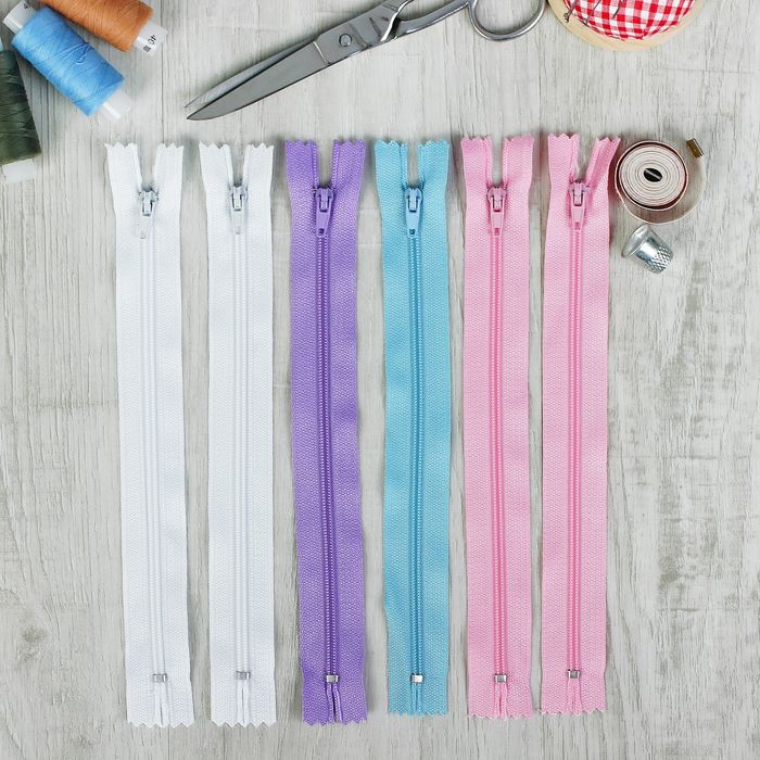 Молния "Спираль", неразъёмная, 23см, 6шт, цвета белый/розовый/фиолетовый/голубой