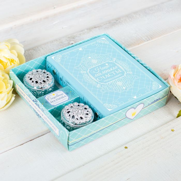 Подарочный набор "Наше маленькое счастье": фотоальбом на 36 фото и две шкатулки в коробке