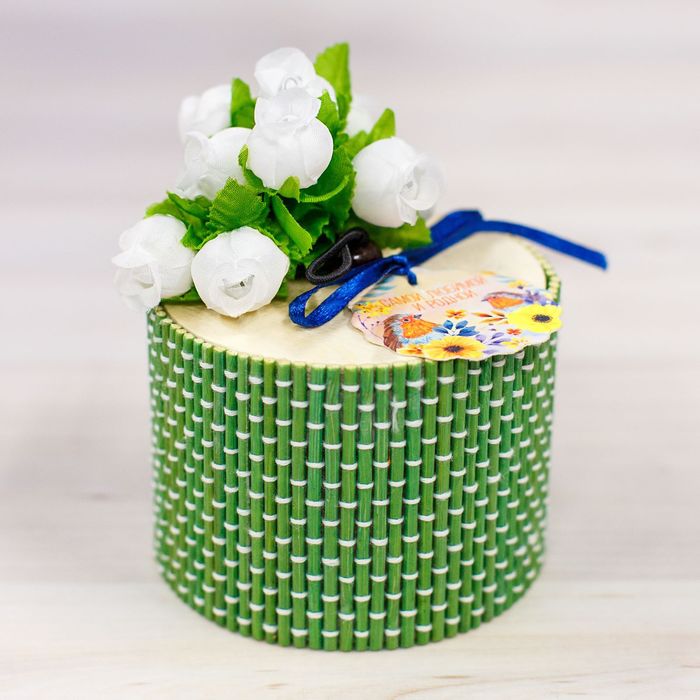Шкатулка - соломка "Самой любимой и родной", круглая, зеленая