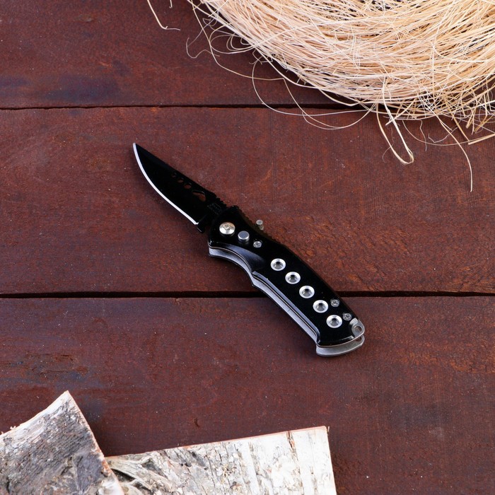 фото Нож складной "бетмен" автоматический, рукоять черная с отверстиями, клинок 8.5 см мастер к