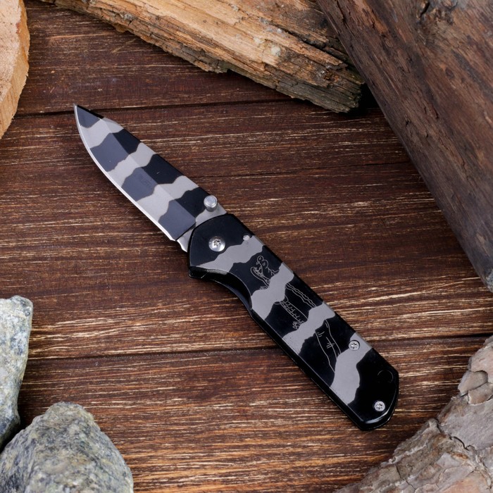 Нож складной, лезвие "drop-point" 7см,камуфляжный окрас, рукоять 9,5см, фиксатор+ блокиратор