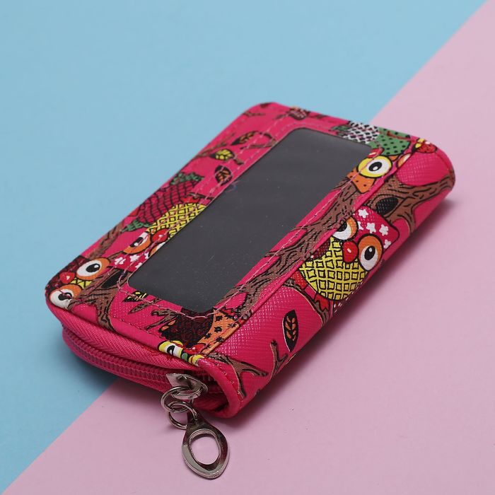 Визитница Совы, 7*2*11см, 9 карманов на молнии, малиновый