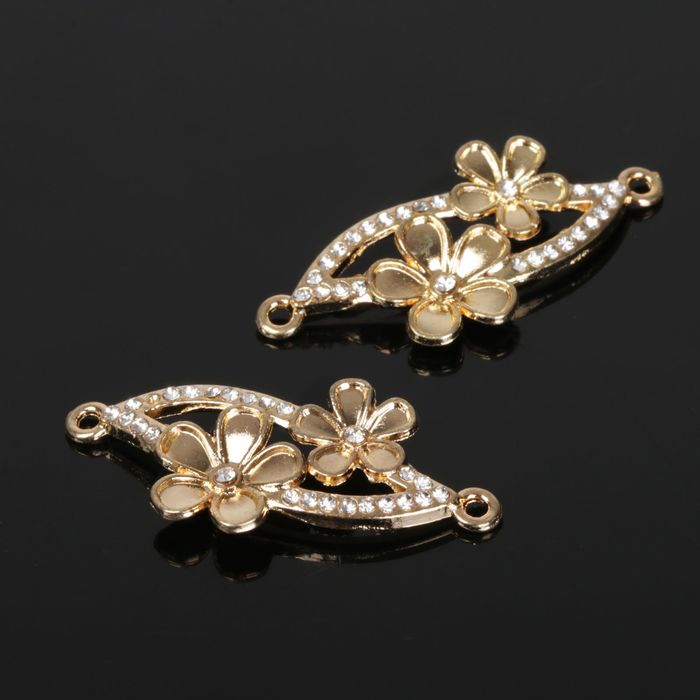 Коннектор "Соцветие" со стразами (набор 2шт), DZ-6638, цвет золото