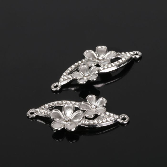 Коннектор "Соцветие" со стразами (набор 2шт), DZ-6638, цвет серебро