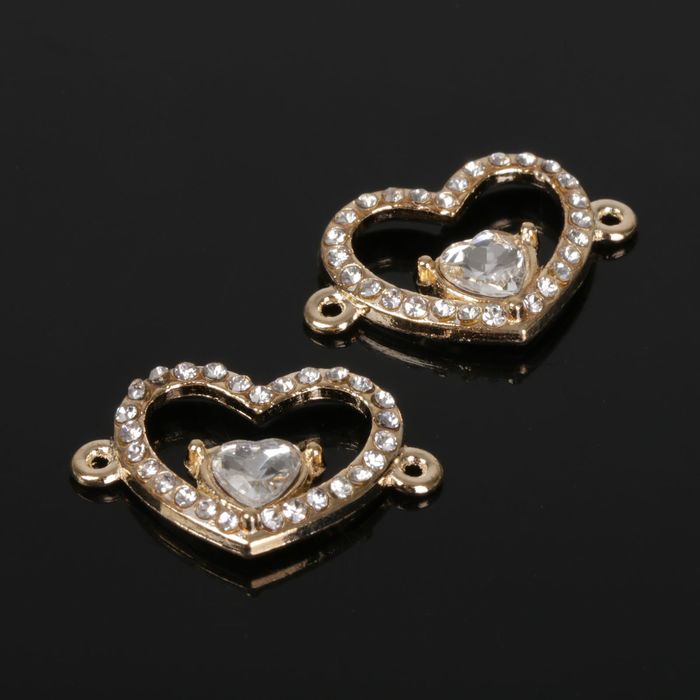 Коннектор со стразами "Сердце" (набор 2шт), DZ-6647, цвет золото