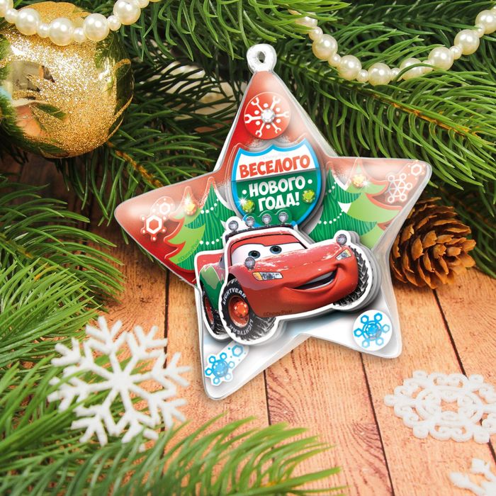 Шар новогодний "С Новым годом" Тачки с 3D аппликацией + стразы, блестки 2 гр