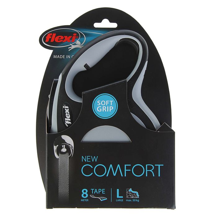 Рулетка Flexi New Comfort L (до 50 кг) лента 8 м, черный/серый