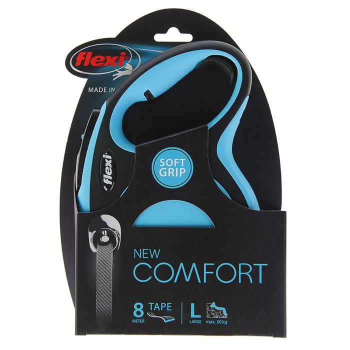 Рулетка Flexi New Comfort L (до 50 кг) лента 8 м, черный/синий
