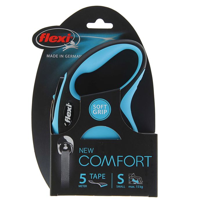 Рулетка Flexi New Comfort S (до 15 кг) лента 5 м, черный/синий