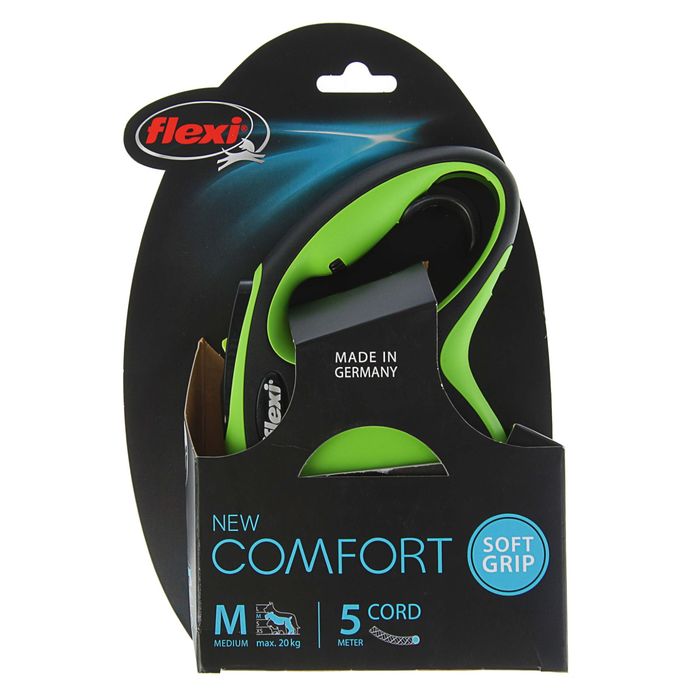 Рулетка Flexi New Comfort М (до 20 кг) трос 5 м, черный/зеленый