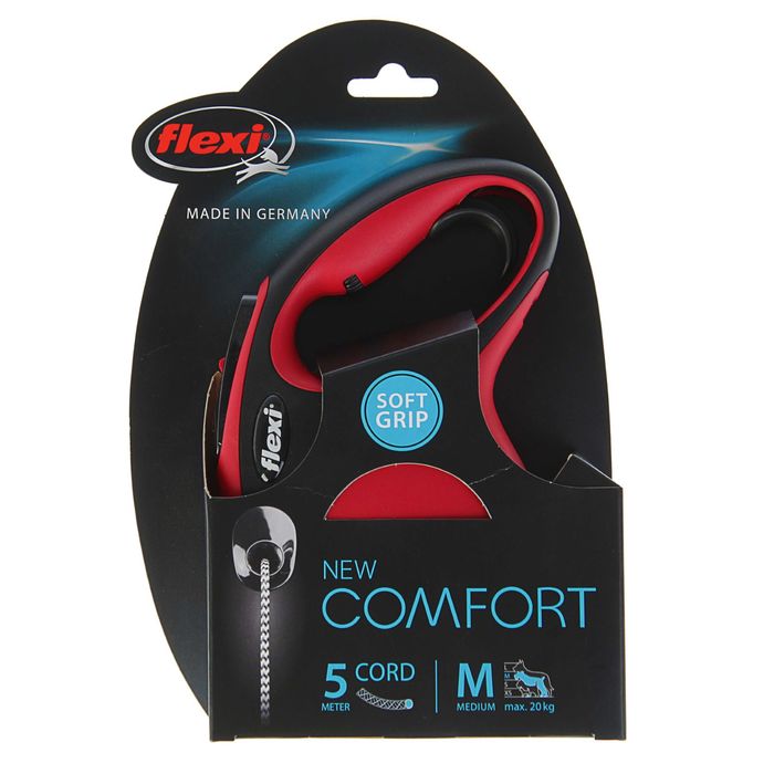 Рулетка Flexi New Comfort М (до 20 кг) трос 5 м, черный/красный
