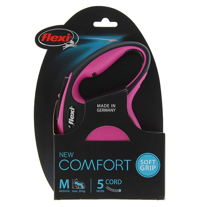 Рулетка Flexi New Comfort М (до 20 кг) трос 5 м, черный/розовый