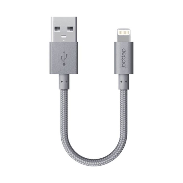 Кабель Deppa (72261) USB - 8-pin MFI, 0,15 м, алюминий/нейлон, графитовый