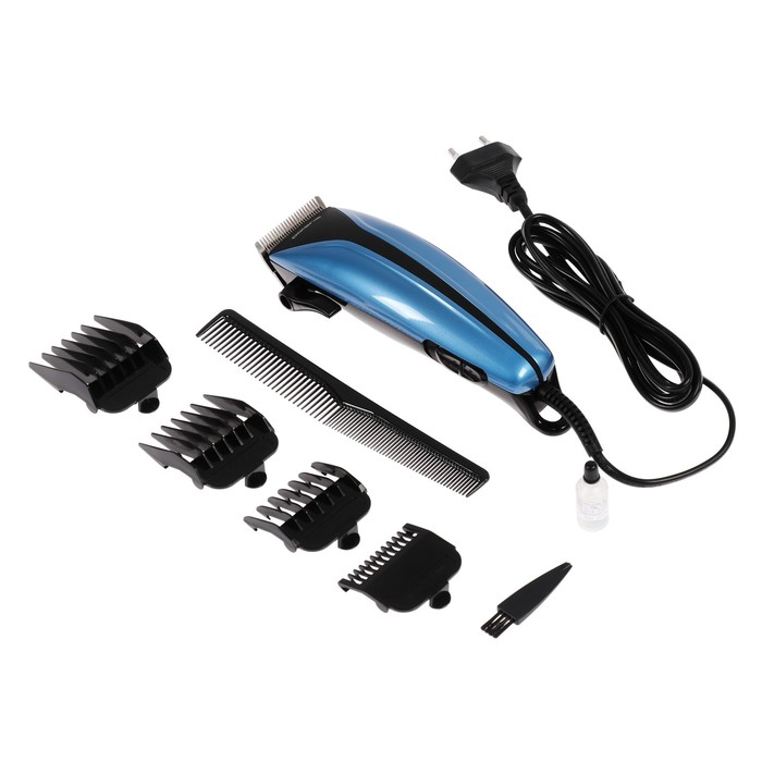 Машинка для стрижки Polaris PHC 0704, 7 Вт, насадок в комплекте 4 шт, голубая