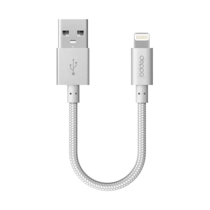 Кабель Deppa (72260) USB - 8-pin MFI, 0,15 м, алюминий/нейлон, серебряный