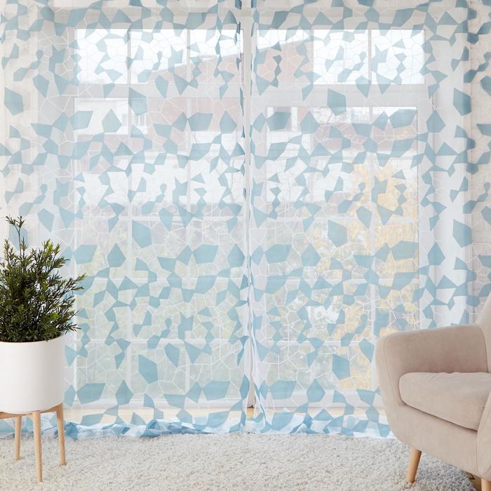 Тюль "Этель" Абстракция (цвет голубой) без утяжелителя, ширина 135 см, высота 270 см