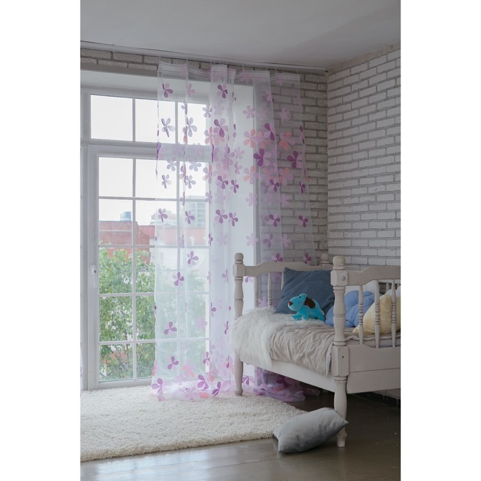 Тюль "Этель" Цветы лета (цвет розовый) без утяжелителя, ширина 250 см, высота 270 см