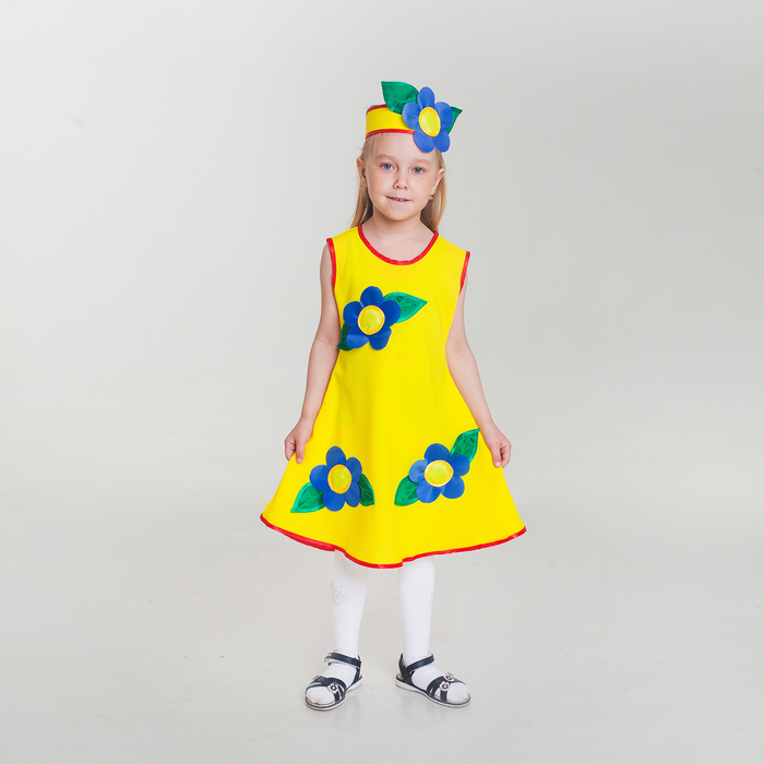 Платье для танцев "Незабудки" с повязкой, рост 116-128 см, 5-7 лет