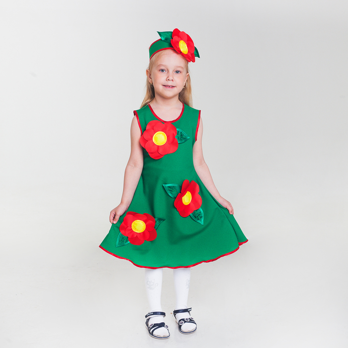 Плятье для танцев "Красный цветок" с повязкой, рост 116-128 см, 5-7 лет