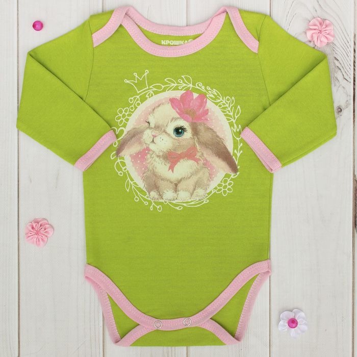 Боди детское с длинным рукавом "Зайка", рост 62-68 см, 3-6 мес (22 р-р)