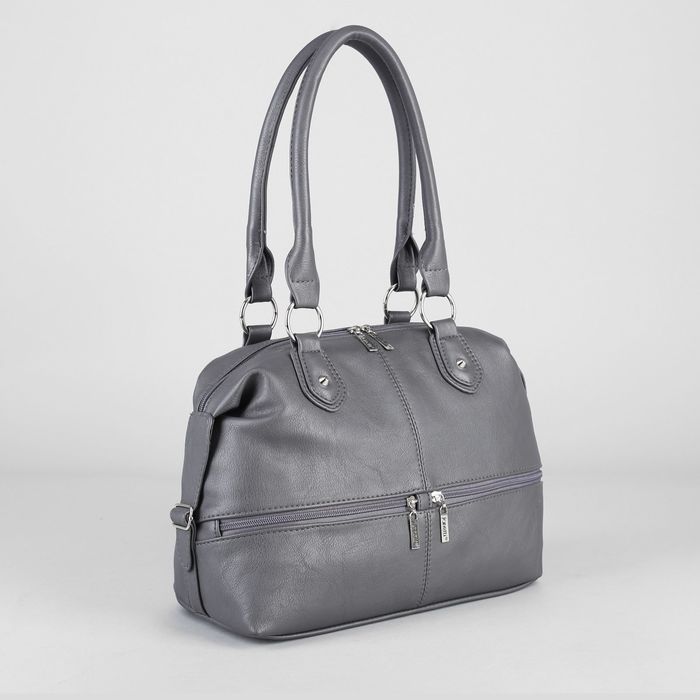Сумка женская на молнии, 2 отдела, 3 наружных кармана, цвет серый