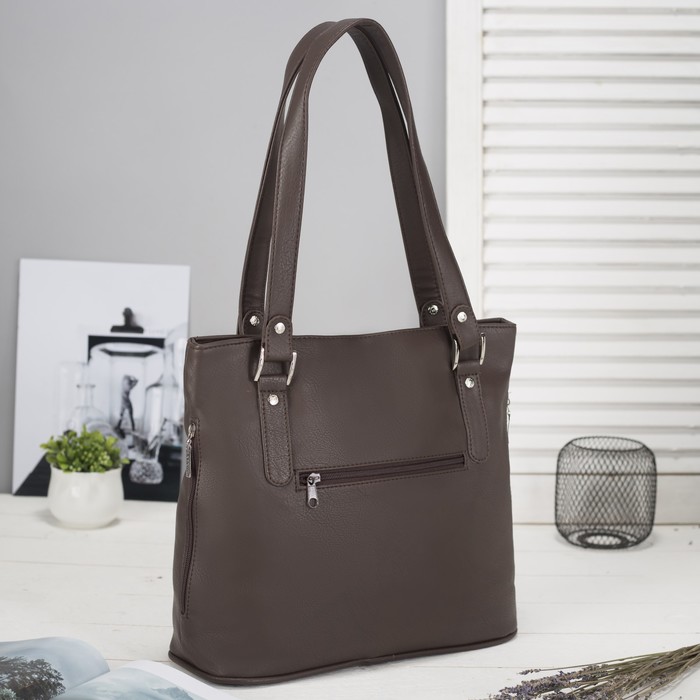 Сумка женская на молнии, 1 отдел с перегородкой, наружный карман, цвет коричневый