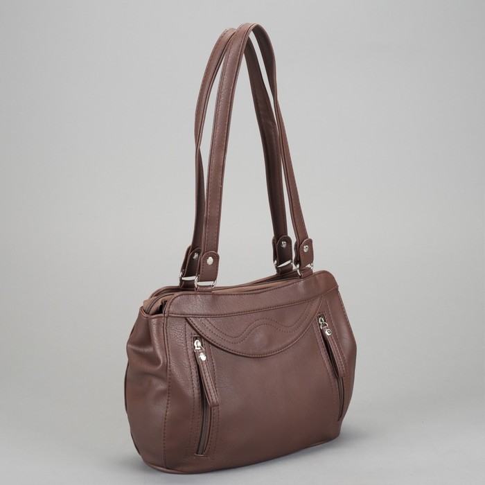 Сумка женская на молнии, 2 отдела, наружный карман, цвет коричневый