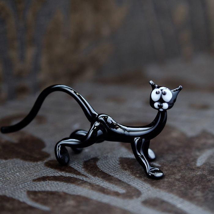 Сувенир из стекла миди "Чёрный кот", 11 х 4 х 5 см