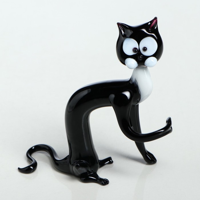 Сувенир из стекла средняя "Кот", чёрный, микс, 4,5 х 8,5 х 7 см