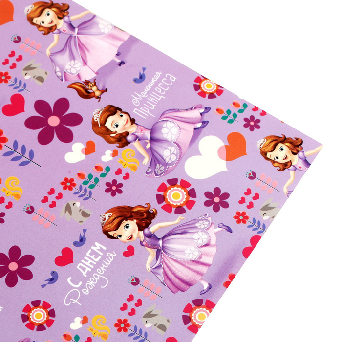 Бумага глянцевая в рулонах "С Днем Рождения! Милая принцесса", 70х100 см, София прекрасная