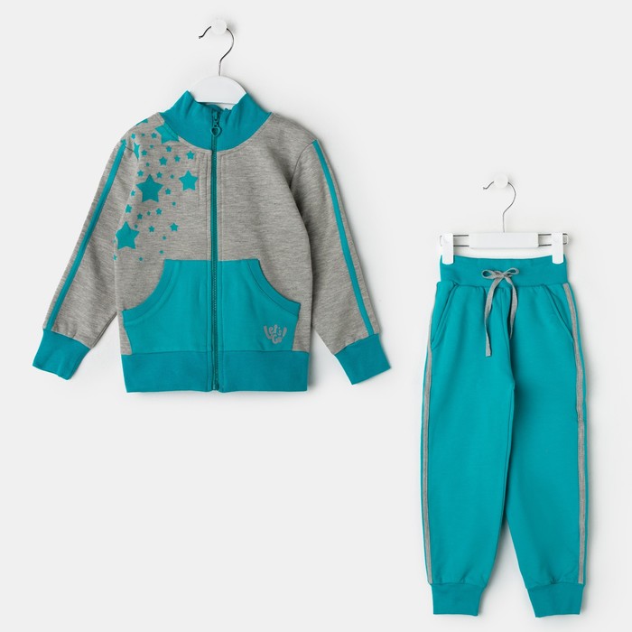 Костюм для девочки, рост 92 см, цвет серый меланж/бирюзовый 1116